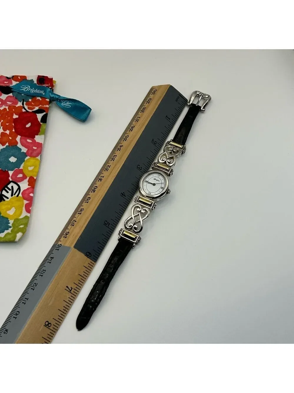 Brighton Champagne Watch Two-tone Silver Plated Leather Band 7.5